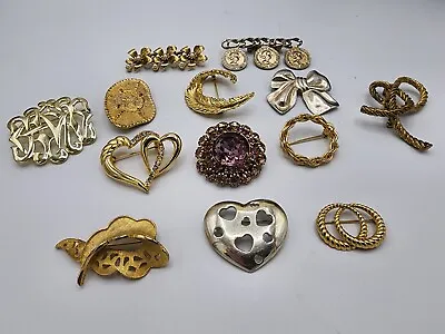 Vintage Designer & Costume Jewelry Brooches Lot With Rhinestones And Faux Pearls • $22.99