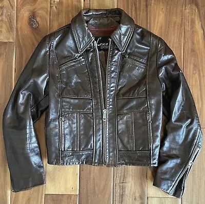 VTG 60's 70s Lesco Brown Leather Motorcycle Jacket Lined Women's Size 13 -Small • $105