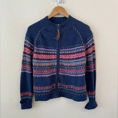 Vintage Mountain Lake Sweater Womens Small Petite Preppy Nordic Zip Up Cardigan • $20