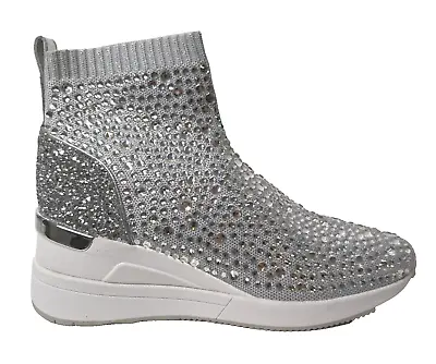 Michael Kors Women's Skyler Embellishment Rhinestone Silver Sneakers Bootie 7.5M • $99.95