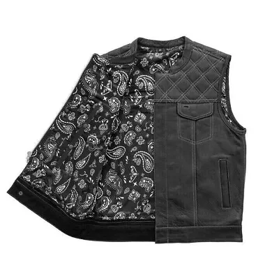 Leather Biker Vest Men's Riding Club Black/White Motorcycle Vest Diamond Quilted • $109.99