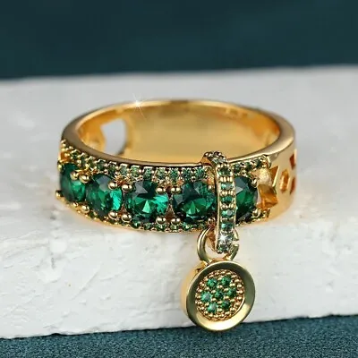 2Ct Round Lab Created Emerald Half Eternity Wedding Band 14K Yellow Gold Plated • $109.34