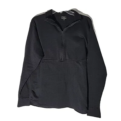 Cabelas Sweatshirt Mens Large Black Polartec Fleece 1/4 Zip Collared Long Sleeve • $24.98