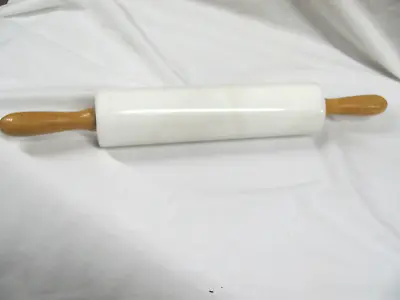 VTG White Marble Rolling Pin 18” Pastry Dough Cold Stone Fondant Roller Wood #52 • $15