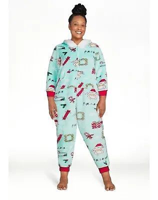 Friends Pajamas Womens Size 2X Plus One Piece Union Suit Fur Hoodie TV Show NWT • £34.06