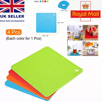 £6.59 • Buy Kitchen Trivets 4 Pieces Non-slip Heat Resistant Silicone Mat Hot Pan Stand UK