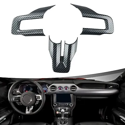 Carbon Fiber Interior Steering Wheel Cover Trim For Ford For Mustang 2015-2019 • $26.03