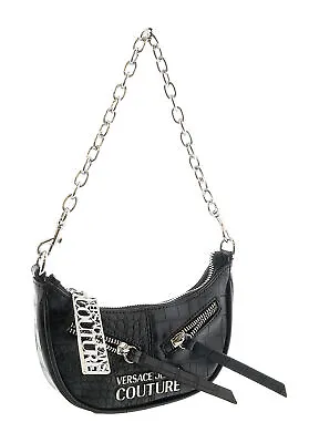 Versace Jeans Couture Black Half Moon Croc Embossed Zipper Hobo Bag • $165.99