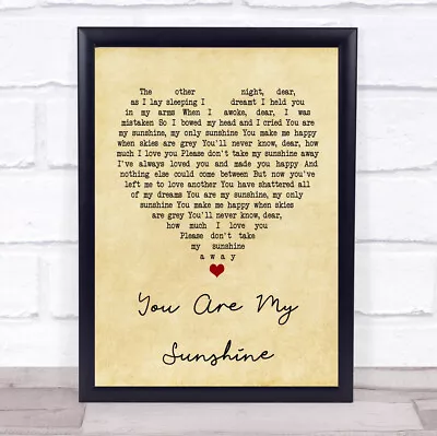 You Are My Sunshine Vintage Heart Quote Song Lyric Print • £64.95