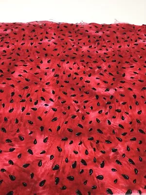 Watermelon Seed Fabric Remnant 11  X 44  Cotton Quilt Red Black Food I Spy F48 • $6