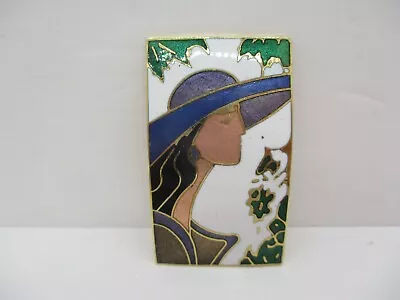 Vintage 80's Enamel Pin Woman In Large Hat • $12.99