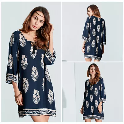 ZANZEA Womens Summer Floral Vintage 3/4 Sleeve Oversized Beach Hippie Maxi Dress • $27.16