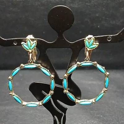 Vintage Clip On Dangle Earrings  Faux Turquoise Lucite Silver Tone. 10768 • $16.99