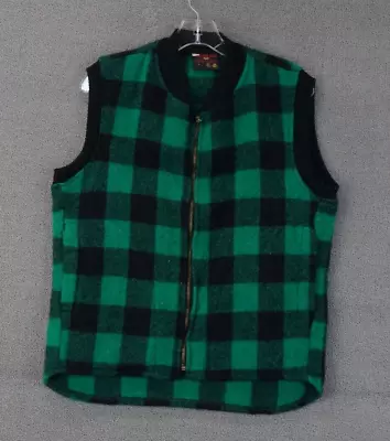 Vintage Hunters Gold Buffalo Plaid Black Green Full Zip Vest Men's Large Wool • $59.99