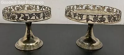 Pair Of Godinger Silver Plate Round Cake Stands Kitchenware With Grape Motif • $29.99