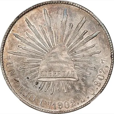 1902 Cn JQ NGC MS62 MEXICO 1 UN PESO FUERTE SILVER HIGHLY COLLECTED SERIES • $294