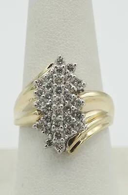 14K Yellow Gold 1 Carat Diamond Cascading Ring Size 8 19.5mm 6.8g S269 • $482.99