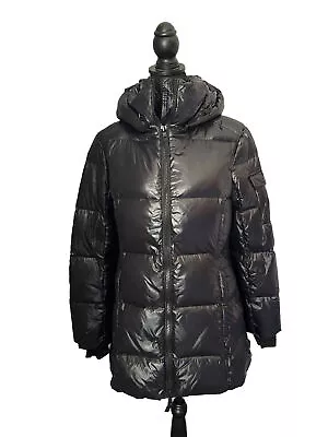 New S13 New York Down Puffer Coat Large Gramercy Gloss Shiny Black Hooded $265 • $39.99