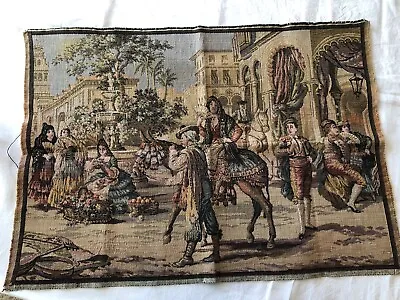 Antique Tapestry Spanish Street Scene Made In Belgium 19.5” X 26” • $27