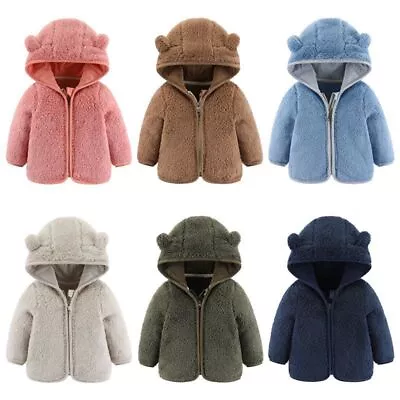 Newborn Baby Boys Girls Teddy Bear Coat Winter Warm Hooded Furry Jacket Outwear • £9.49