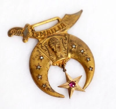 £148.27 • Buy Antique Gold Filled ISMAILIA Shriners Fob Or Medal 8 Diamonds 1 Ruby Buffalo NY