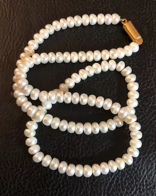 VTG Freshwater Pearl Necklace White 6mm Round Button Gold Plated 18.7  5061 • $0.99