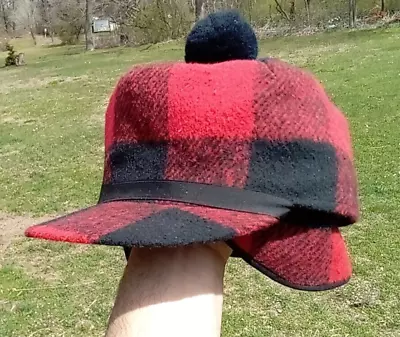 Vintage Woolrich WPL 807 Red Buffalo Plaid Wool Hunting Hat Ear Flaps Size 7 3/8 • $13.95