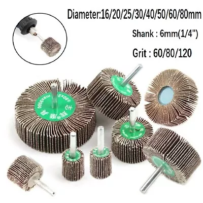 £2.95 • Buy 16-80mm Flap Wheel Mop Sanding Abrasive Disc For Drill 6mm Shank 60 80 120 Grit