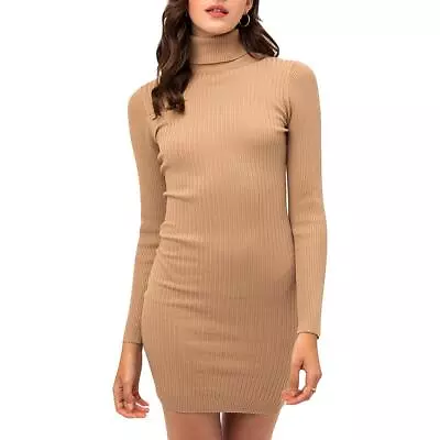 Love Tree Womens Taupe Turtleneck Mini Short Sweaterdress L  2418 • $5.99