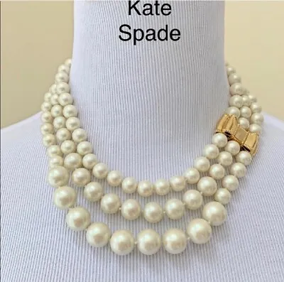 $75 • Buy Kate Spade Ny Triple Strand Faux Pearl 'moon River' Gold Bow Necklace 