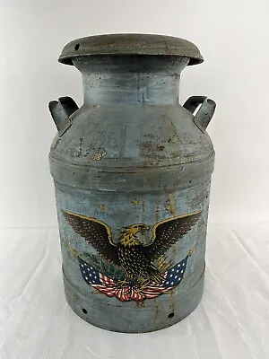 Antique Blue Metal Milk Dairy Jug Container USA Eagle Design • $130