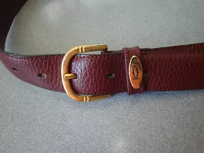 Must De Cartier Burgundy Pebbled Leather Goldtone Buckle Sz Xl Dress Belt • $32