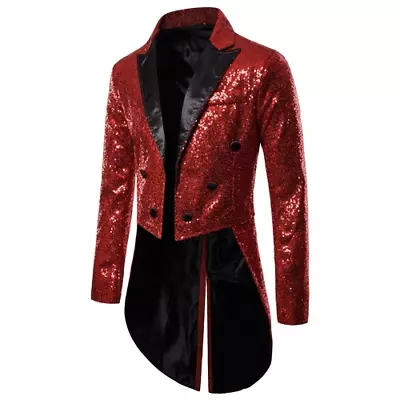 Men Shiny Glitter Blazer Suit Nightclub Prom Stage Double-breasted Tailcoat • $55.52