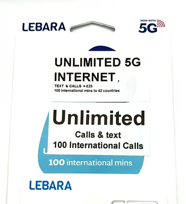 Brand NEW Latest Lebara Mobile UK Sim Card International Calls To 42 Countries  • $1.25