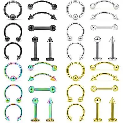 Mixed 8PCS 16G Surgical Steel Helix Piercing Jewelry Ear Eyebrow Nose Lip Rings • $7.99