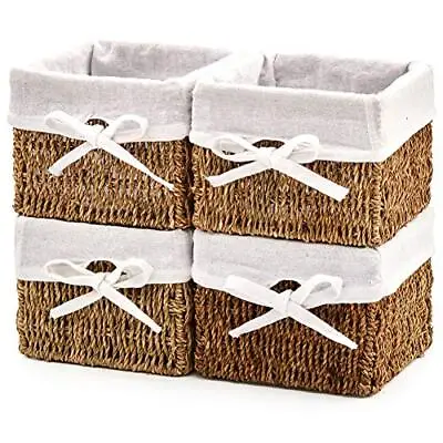 £39.99 • Buy Set Of 4 Seagrass Wicker Shelf Baskets, Square Natural Storage Cube Box
