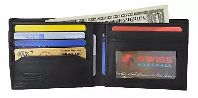 Men's Genuine Leather Slim Thin Bifold ID Credit Card Money Holder Wallet Black • $11.99