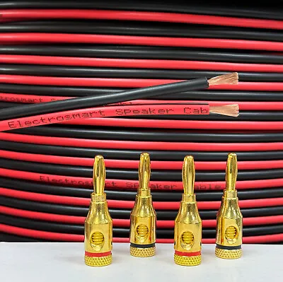 3m Of 14 AWG Red Black Speaker Cable Wire 4mm Gold Plated Banana Plugs Audio • £5.49