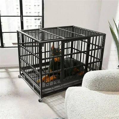 XXL Large Heavy-Duty Dog Cage Chew Proof Square Tube Metal Kennel Crate Wheeled • £169.96