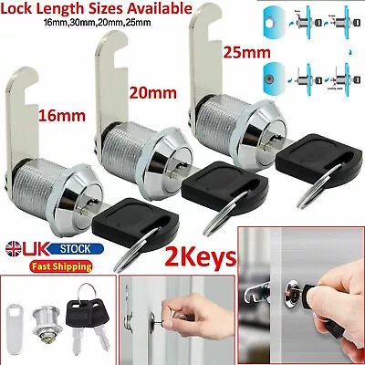 Cam Lock Door Barrel Drawer Cabinet MailBox Locker 2 Keys Post Box Lock Security • £3.10