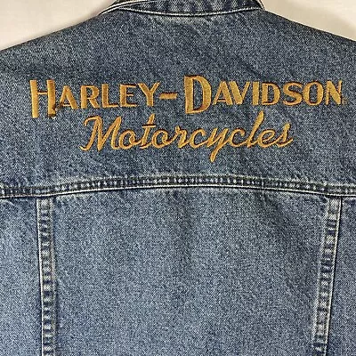 $59.87 • Buy Harley Davidson Biker Blues Vest Men’s Small Denim Back Spellout USA VTG Used