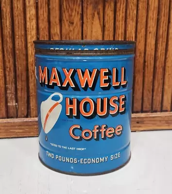 Vintage Maxwell House Coffee Tin Key Wind 2 Pound Can With Lid No Key • $36.95