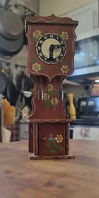 Vintage Wooden Mini Hand Painted German Dollhouse Grandfather Wind Up Clock • $5.99