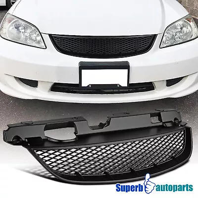 Fits 2004-2005 Honda Civic 2/4 Dr Matte Black Mesh Bumper Hood Grille Grill • $49.98