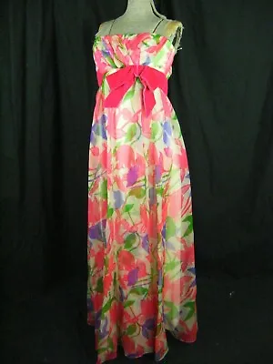 MALCOLM STARR Vtg 60s Vibrant Tulip Printed Strapless Chiffon Dress-Bust 32/2XS • $135.98