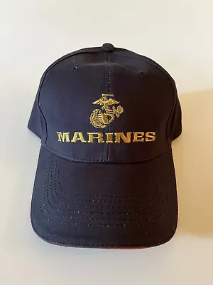 Marines Baseball Cap Hat Embroidered Gold Letters Blue Adjustable - NOS • $14