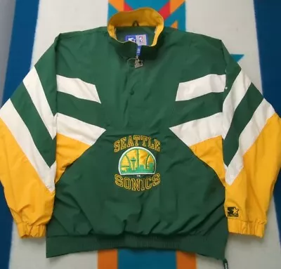 Vintage Seattle Sonics Anorak Starter Jacket Pullover Supersonics Side Zip 2XL • $299.91