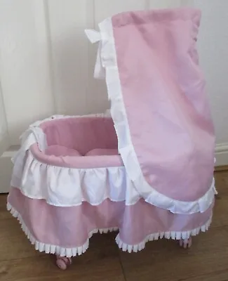 Metal Dolls Cot Crib On Wheels + Pink & White Bedding + Zapf Creations Doll • £40