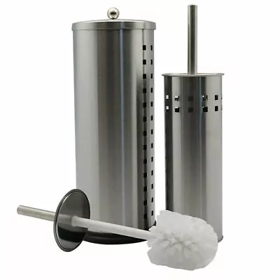 $25.90 • Buy Bathroom Toilet Roll Holder + Toilet Brush Rack Stand Spare Paper Storage Silver