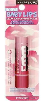 New Maybelline Baby Lips Glow Balm 01 My Pink Mon Rose Chapstick Dry Skin Care • $7.15
